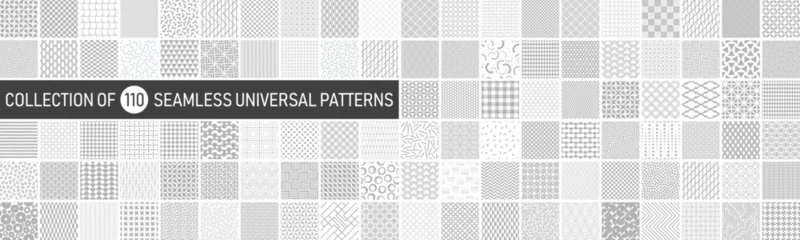 Foto op Canvas Big collection of vector seamless geometric minimalistic patterns in different styles. Monochrome repeatable unusual backgrounds. Endless gray and white prints, modern textile textures © ExpressVectors