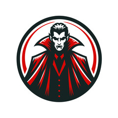 Stylized Vampire Emblem with Gothic Influence, Bold Design in a Red and Black Circle