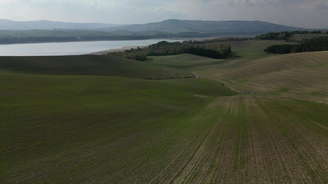 Aerial view of Lake Oasi San Giuliano Matera in Basilicata in southern Italy