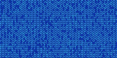 Bright blue endless tricot pattern. Wool warm knit background. Blend handwoven fabric texture for a scarf or sweater. Vector illustration - obrazy, fototapety, plakaty