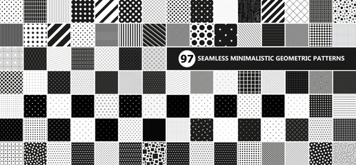 Collection of vector seamless geometric minimalistic patterns in different styles. Monochrome repeatable backgrounds. Endless black and white prints, textile textures - 733135397