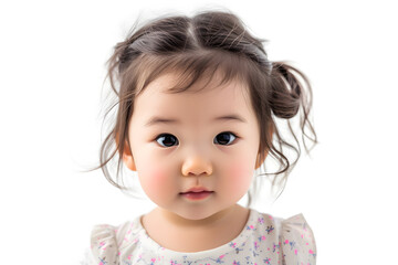 Closeup portrait of asian kid toddler girl isolated on white background