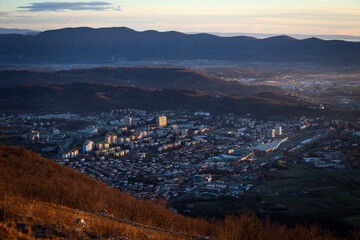 Fototapeta premium Nova Gorica from Mount Sabotin at Dusk Panorama