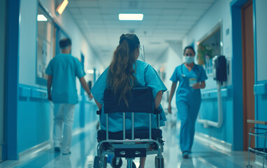 Naklejka premium Hospital illustration, a busy hospital with different doctors in motion, suitable for medical services, and modern medicine. Modern hospitals.
