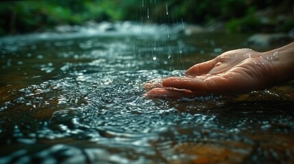 hand gently touching water in river flow
 - obrazy, fototapety, plakaty