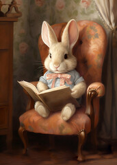 Cute Easter Bunny Reading Book