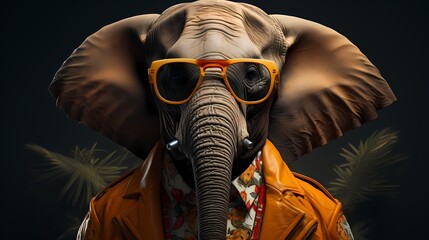 A fashion-forward elephant stands tall in a chic ensemble, complete with a stylish hat and...