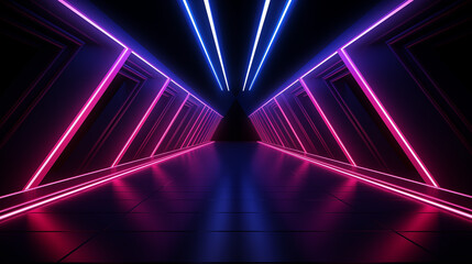 Neon Light Tunnel with Pink and Blue Stripes