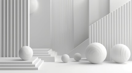 Abstract 3d rendering of the white grey light geometric minimal background