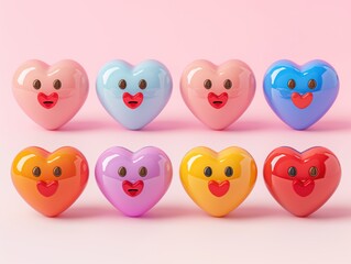 Obraz premium 3d cartoon colorful heart shape toy collection, isolated on light pink background. Suitable for Valentine's Day and Mother's Day decoration