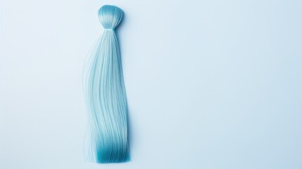 A single strand of pastel blue hair on a blank backdrop