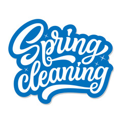 Spring cleaning. Hand lettering text on blue background. Vector typography for posters, greeting cards, banners, flyers - 733142749