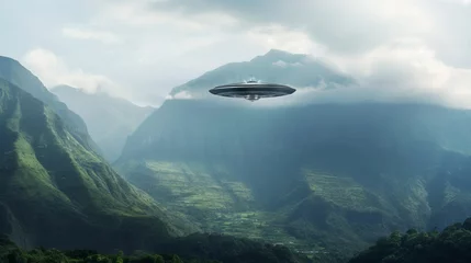 Papier Peint photo UFO A uap sighting over a tranquil mountain range
