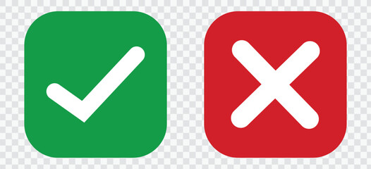 Set of red X and green check mark icons. Cross and tick symbols isolated on Transparent  background. - obrazy, fototapety, plakaty