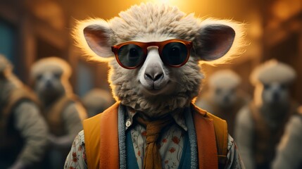 A hipster koala rocks a vintage-inspired outfit, featuring suspenders and round spectacles. With a...