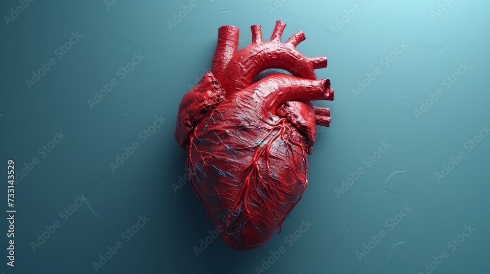 Poster abstract 3d vector human heart isolated on blue. red cardio pulse line. illustration or background f