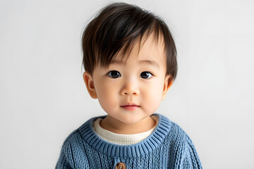 Fototapeta premium Closeup portrait of asian kid toddler boy isolated on white background