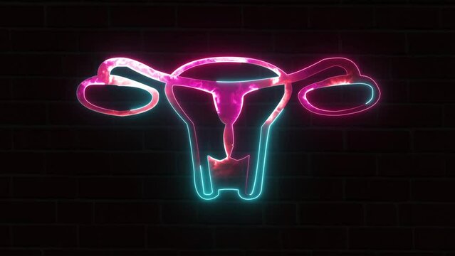 Neon glowing  IUI reproductive technology symbol. Female reproductive system. Healthy intercourse method idea.