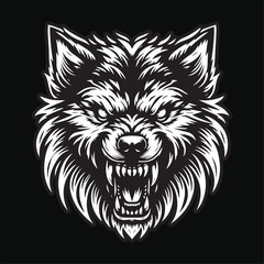 Fototapeta premium Dark Art Wolf Angry Scary Head Black and White Illustration