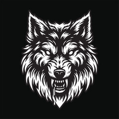 Dark Art Wolf Angry Scary Head Black and White Illustration