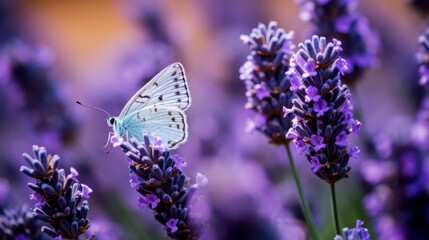 A butterfly perched on a bed of lavender