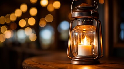 A closeup of a flickering candle in a lantern