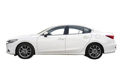 Obraz premium Passenger car isolated on a white background, with clipping path. Full Depth of field. Focus stacking, side view. 
