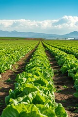 Fototapeta na wymiar A lettuce field. A picturesque view of lettuce fields.