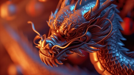 Chinese New Year. Majestic 3D Art of a Chinese Dragon Symbolizing Power and Tradition.