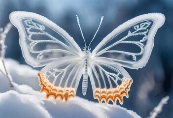 White butterfly on snow 