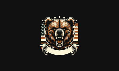 head bear angry and flag american vector artwork design - obrazy, fototapety, plakaty