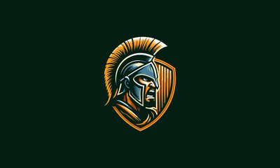 logo design of spartan on shield vector flat design