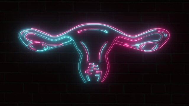 Neon bright IUI reproductive technology symbol. Female reproductive system. Healthy intercourse method idea.