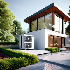 Air heat pump near modern house Generative AI
