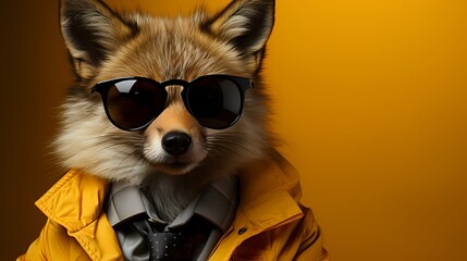 A trendy squirrel flaunts a streetwear-inspired outfit, complete with a hoodie and stylish sunglasses. Against a solid yellow background, the high-definition image captures its modern