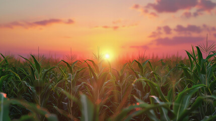 corn, field, sunset, plant, nature, landscape
