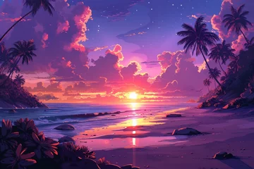 Foto op Canvas Tropical Sunset Resort: A Flat Illustration   © Kristian