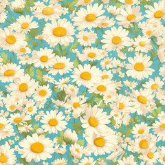 Obraz premium Flowers, daisies pattern as background on a seamless tile, ai generated