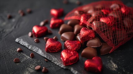 Indulgent Chocolate Hearts on Black Backdrop

