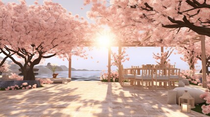 A serene cherry blossom garden for a touch of elegance