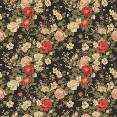 Flowers, roses pattern as background on a seamless tile, ai generated