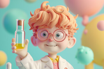 Science Experiment: Child Scientist Investigating with Test Tube and 3D Clay