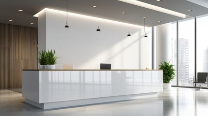 Fototapeta na wymiar An office reception area with a sleek, contemporary design