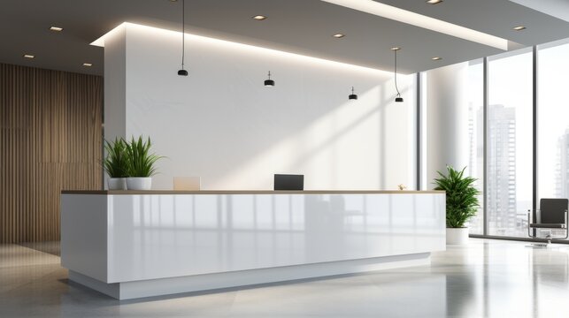 An office reception area with a sleek, contemporary design