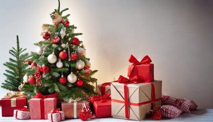 christmas tree and presents on white