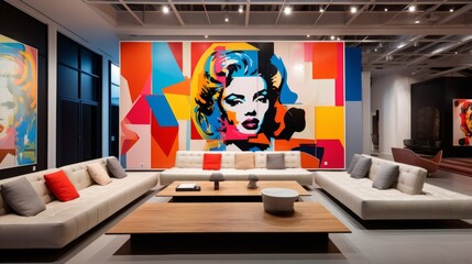 Colorful pop art mural in a contemporary art gallery