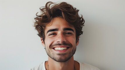 Fototapeta premium Handsome smiling man closeup portrait isolated on white background