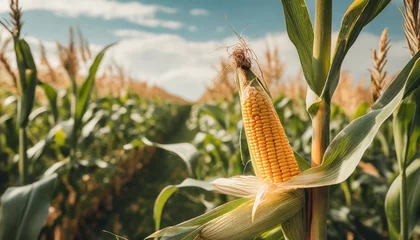 Fotobehang ear of corn in cultivated cornfield © Richard