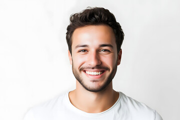 Fototapeta premium Handsome smiling man closeup portrait isolated on white background