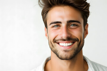 Fototapeta premium Handsome smiling man closeup portrait isolated on white background